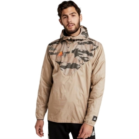 Adidas Performance Tan ADV Windbreaker Trace Khaki 1/4 Zip‎ Hooded - Picture 1 of 10